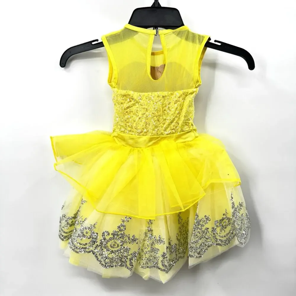 Bright Yellow Ballet Tutu Dress Dance Costume Tulle Sequins Childrens XXL 20